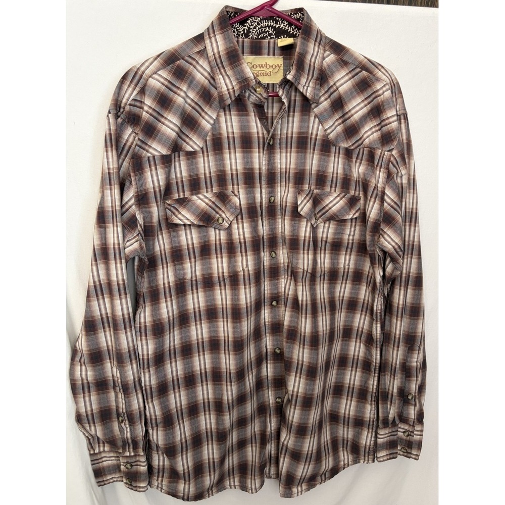 Cowboy Legend Men's Brown Tones Plaid Pearl Snap Western Shirt Size Large